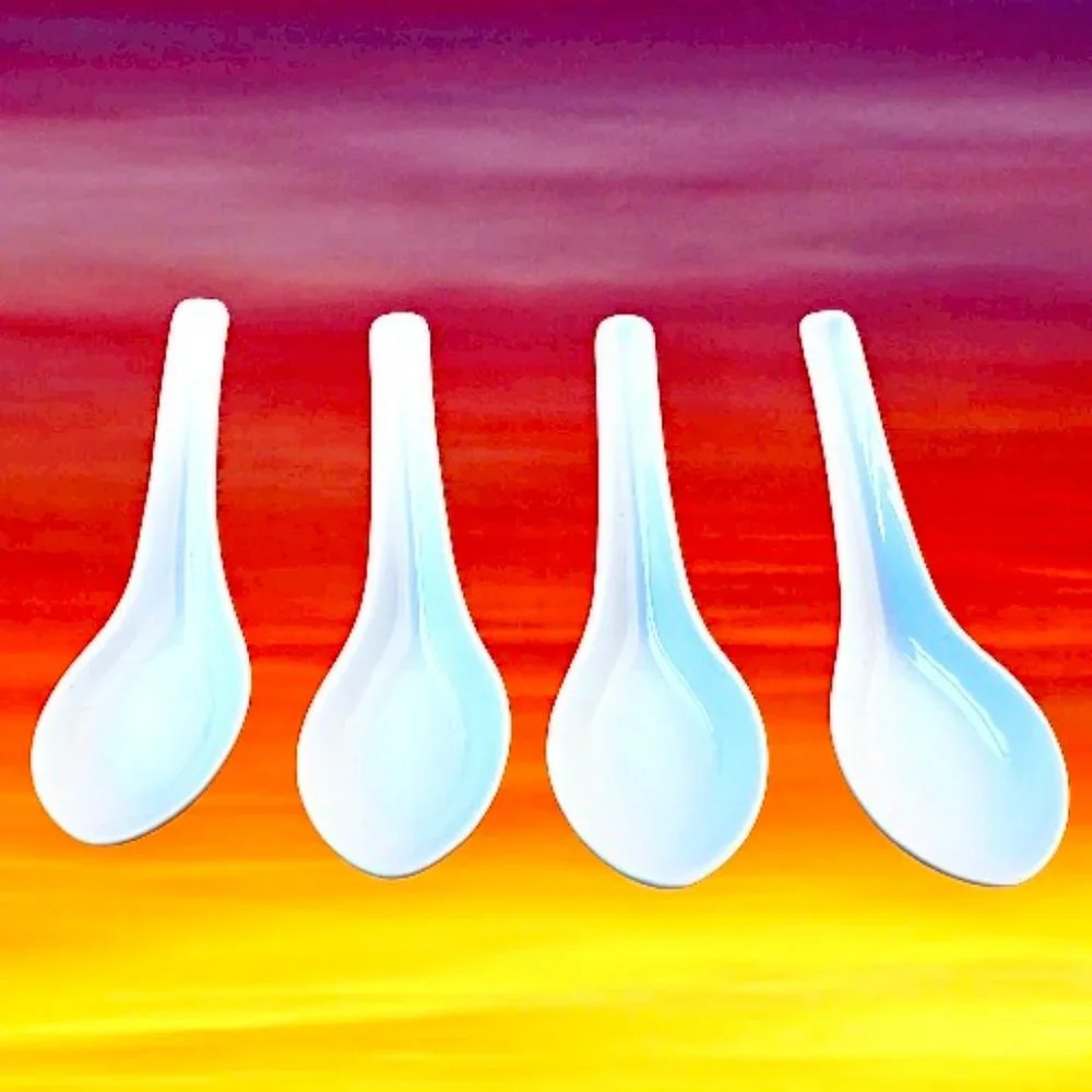 Asian Soup Spoons Porcelain + Plastic Chinese Japanese for Ramen Pho Lot of 8